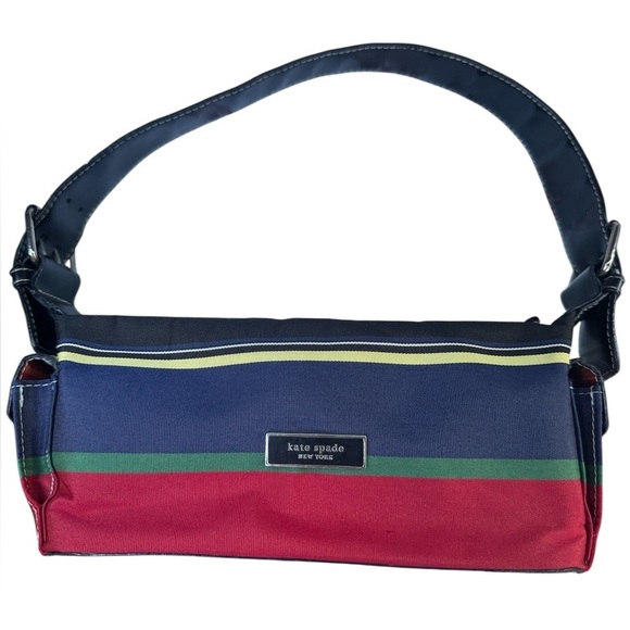 kate spade Handbags - Vintage 90s Kate Spade New York Striped Canvas & Leather Shoulder Bag